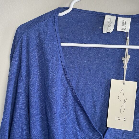 Joie Cropped Blue Linen Bolero Cardigan Long Sleeve Blouse Women 14 NWT - Picture 4 of 7